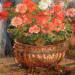 Still life with geraniums in a bronze bowl